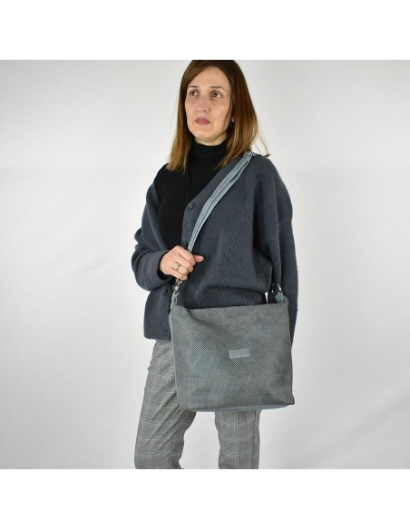 Bolso de hombro con asa extraíble en piel azul The Twins - Puntos