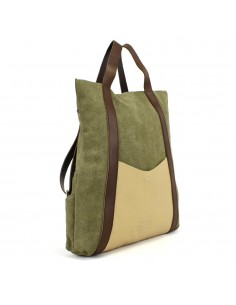 Mochila anti-roubo em lona cáqui e couro Cuirots 2