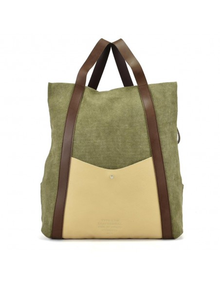 Mochila antirrobo de lona caqui y piel Cuirots