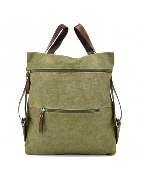 Mochila anti-roubo em lona cáqui e couro Cuirots