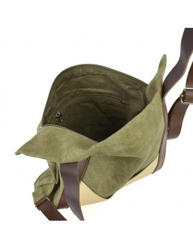 Mochila anti-roubo em lona cáqui e couro Cuirots