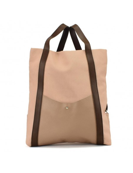 Mochila antifurto cor-de-rosa pálido em lona e couro Cuirots