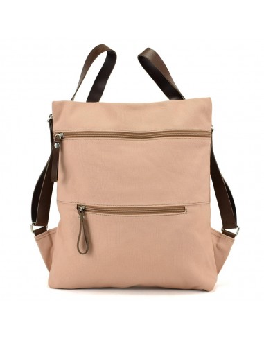 Mochila antifurto cor-de-rosa pálido em lona e couro Cuirots