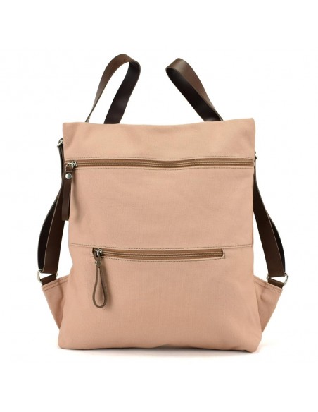 Mochila antifurto cor-de-rosa pálido em lona e couro Cuirots