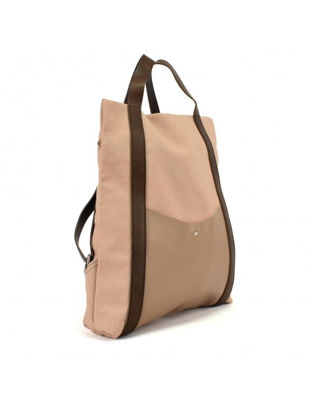 Mochila antirrobo rosa palo de lona y piel Cuirots