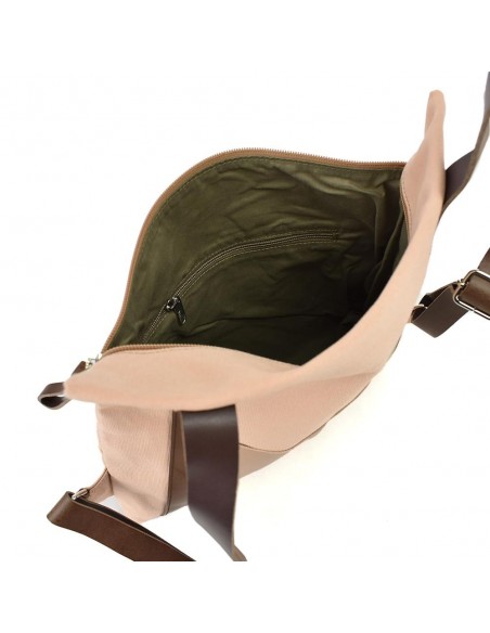 Mochila antirrobo rosa palo de lona y piel Cuirots