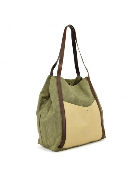 Bossa Shopper gran caqui de pell i lona Cuirots