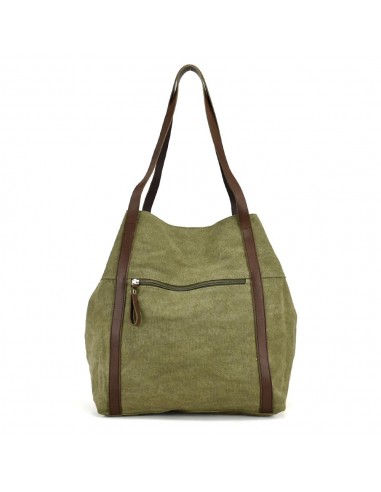 Bolso Shopper grande caqui de piel y lona Cuirots
