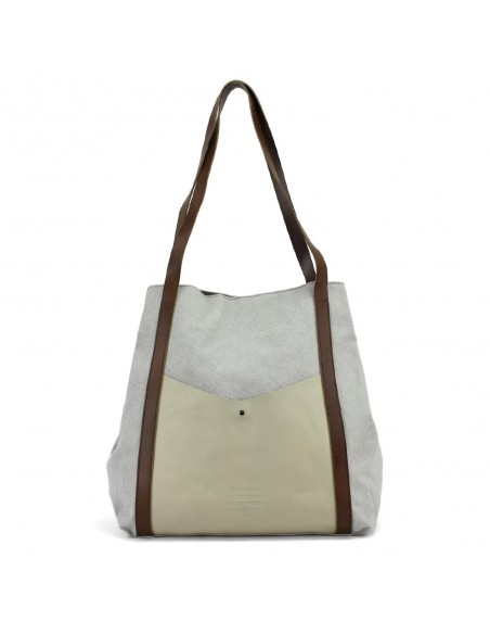 Bossa Shopper gran gris de pell i lona Cuirots