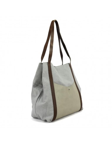 Bolso Shopper grande gris de piel y lona Cuirots