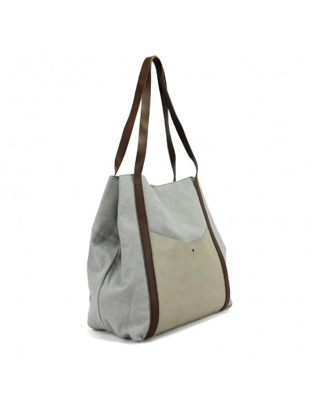 Bolsa Shopper grande em couro cinza e lona Cuirots