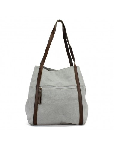 Bolsa Shopper grande em couro cinza e lona Cuirots