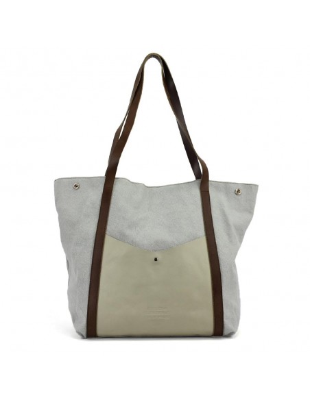 Bossa Shopper gran gris de pell i lona Cuirots