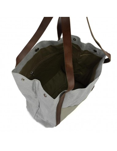 Bolso Shopper grande gris de piel y lona Cuirots