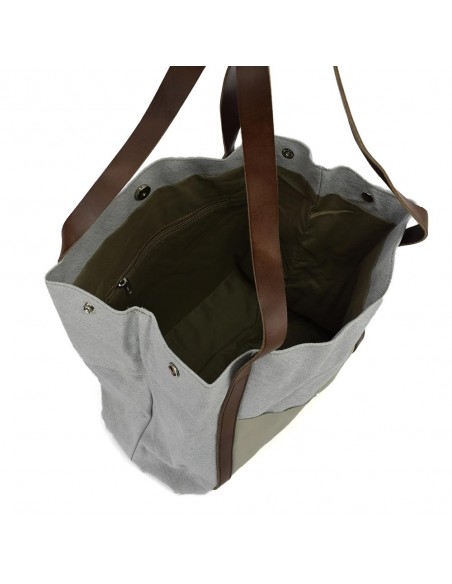 Bolso Shopper grande gris de piel y lona Cuirots