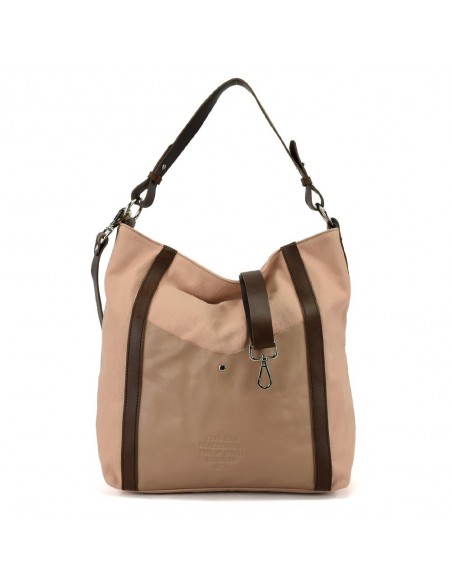 Bossa Hobo en lona rosa pal i pell amb nansa extraïble Cuirots - Canvas