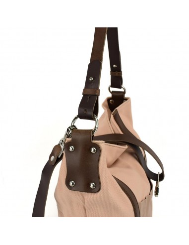 Bolso Hobo en lona rosa palo y piel con asa extraïble Cuirots - Canvas