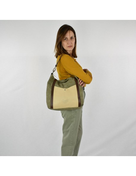 Hobo bag caqui amb nansa extraïble Cuirots - Canvas