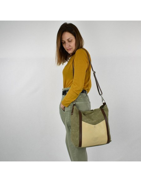 Hobo bag caqui amb nansa extraïble Cuirots - Canvas