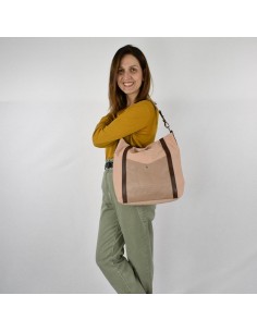 Bossa Hobo en lona rosa pal i pell amb nansa extraïble Cuirots - Canvas 2