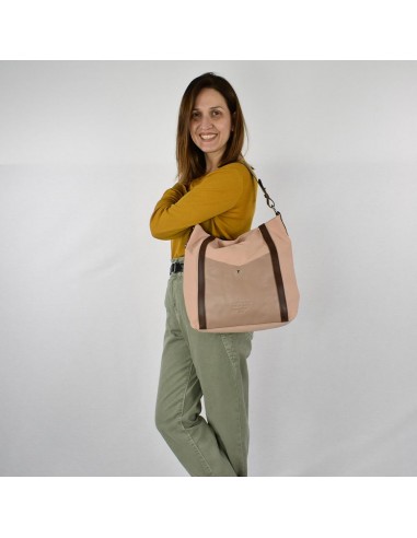 Bolso Hobo en lona rosa palo y piel con asa extraïble Cuirots - Canvas
