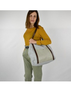 Bolso Shopper grande gris de piel y lona Cuirots 2