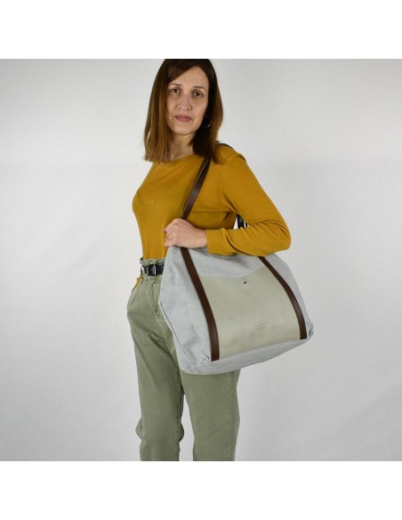 Bossa Shopper gran gris de pell i lona Cuirots