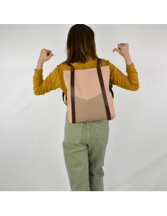 Mochila antifurto cor-de-rosa pálido em lona e couro Cuirots 2