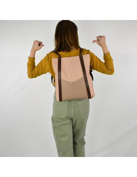 Mochila antirrobo rosa palo de lona y piel Cuirots