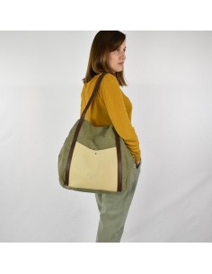 Bossa Shopper gran caqui de pell i lona Cuirots