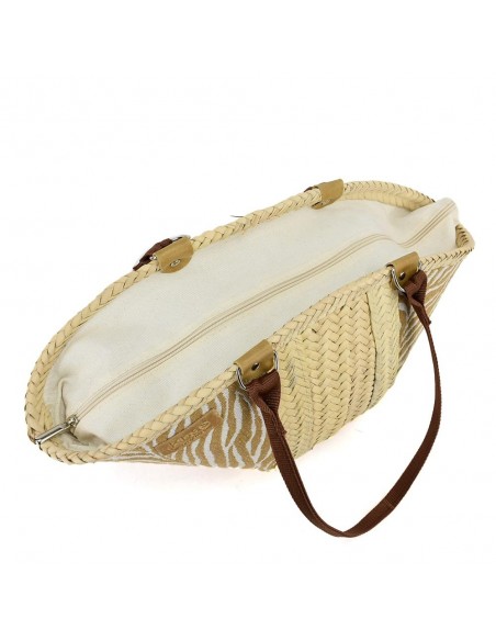 Bolso de palma natural con estampado animal print beige - Kbas