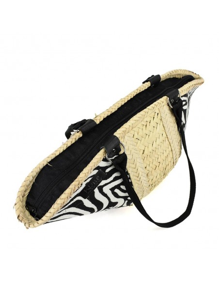 Bolsa de palma natural com impressão animal print preta - Kbas