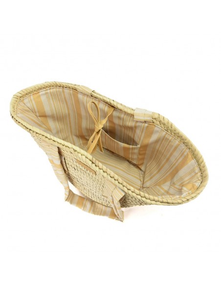 Capazo palma natural y lona color mostaza - Kbas