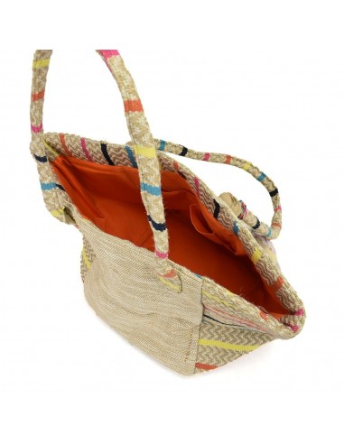Bolsa tote de playa en yute y algodón multicolor - Kbas
