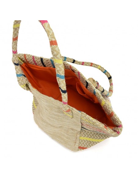 Bolsa tote de playa en yute y algodón multicolor - Kbas