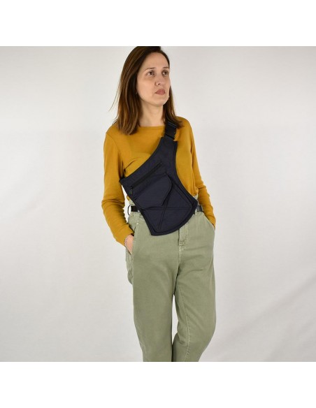 Bolsa de cintura azulda com triângulos pretos, com fecho de clique - Stitching