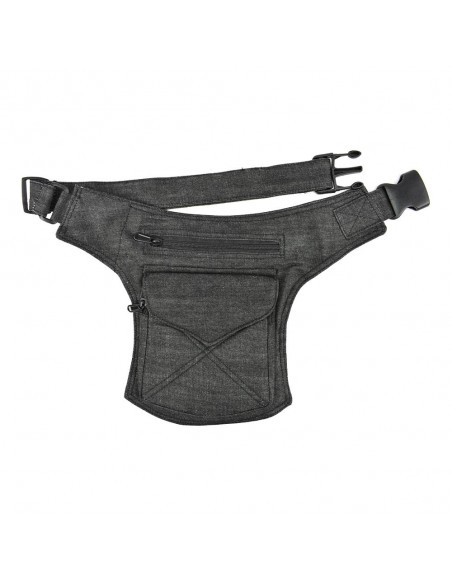 Bolsa de cintura de ganga preta com fecho de clique - Stitching