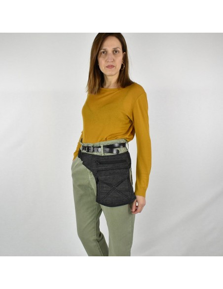 Riñonera jeans negra con cierre click - Stitching