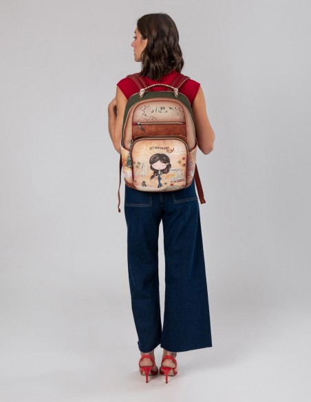 Mochila Escolar Anekke - Peace & Love Camel