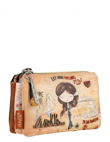 Monedero Triple Compartimiento Anekke - Peace & Love Camel