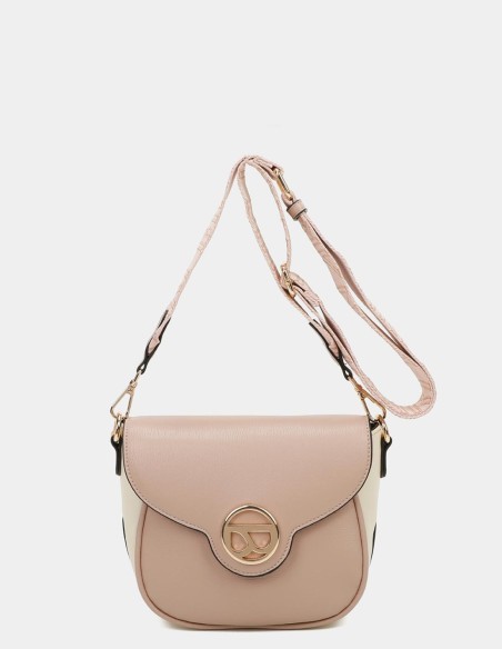 Mala à tiracolo rosa claro com aba Binnari - Elsa.