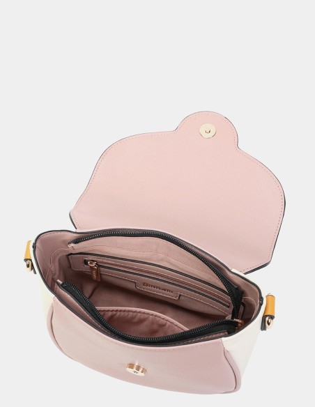 Mala à tiracolo rosa claro com aba Binnari - Elsa.