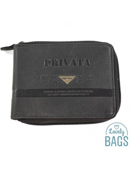 Cartera Americana d'Home amb Cremallera, PRIVATA - METAL amb Pell