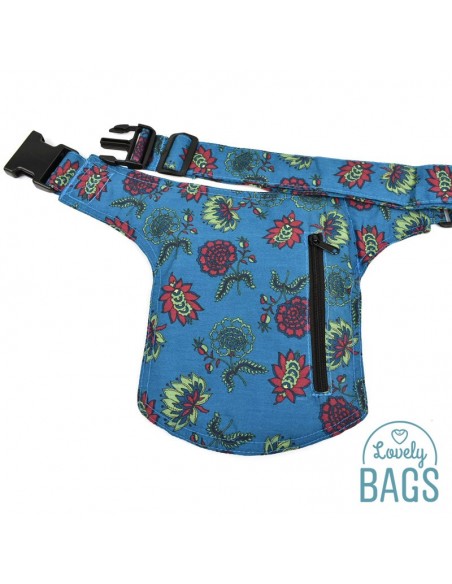 Ronyonera de roba hippie blau floral amb tanca clic - Stitching