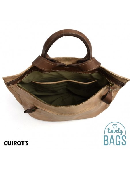 Mochila Bege Grande antifurto Cuirots - Couro Firenze