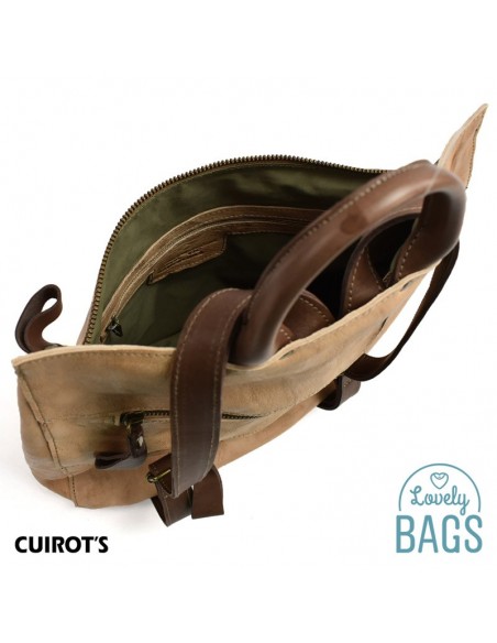 Mochila Bege Grande antifurto Cuirots - Couro Firenze