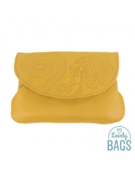 Porta moedas de pele Mostarda Lugupell