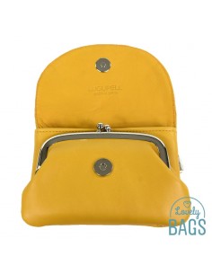 Porta moedas de pele Mostarda Lugupell 2