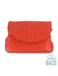 Porta moedas vermelho coral em pele Lugupell