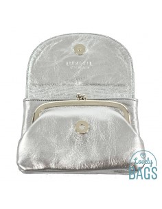 Porta moedas prateado em pele Lugupell 2